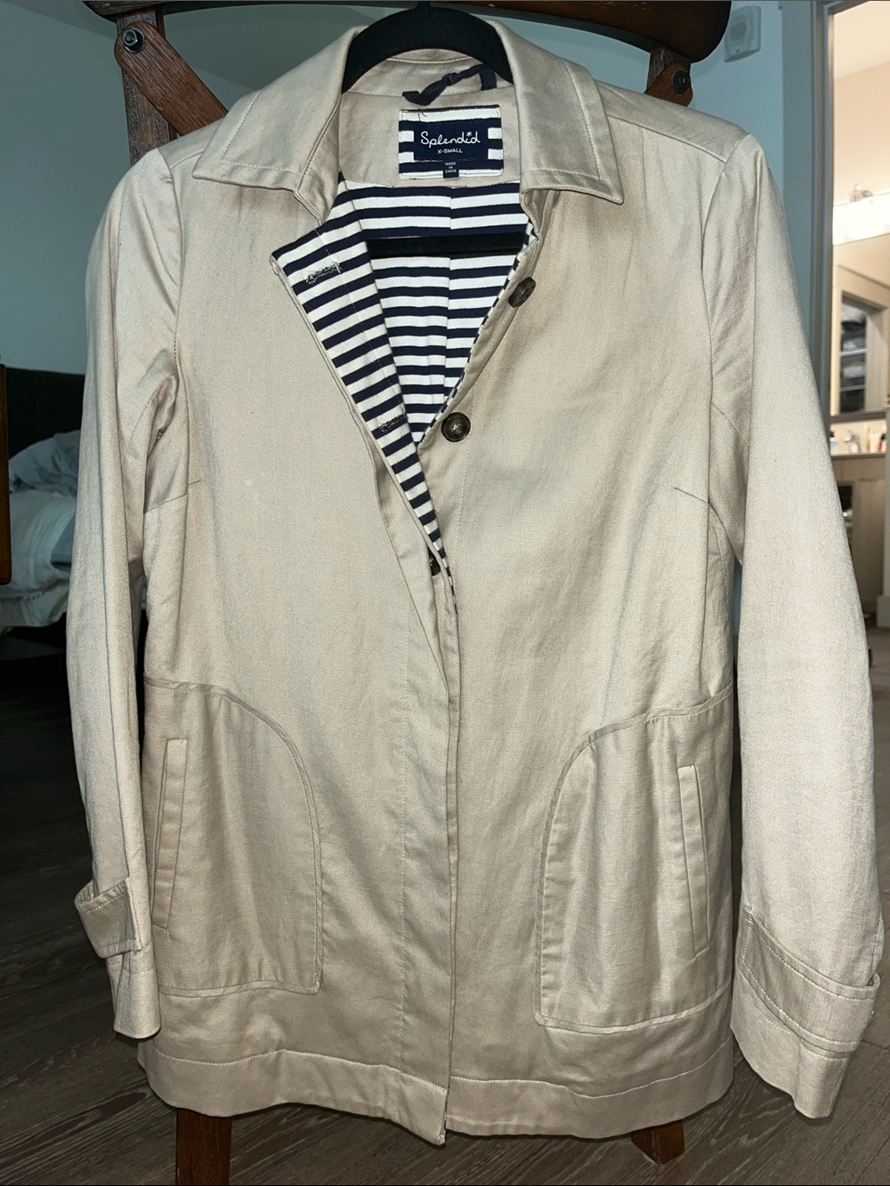 Splendid Mesa Trench Coat Jacket Tan with striped lining - size XS